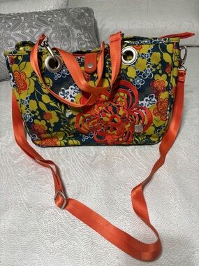 HAIKU Floral Canvas Crossbody Tote in Orange and Yellow